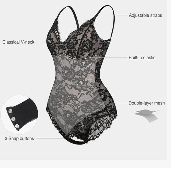 NWT Popilush Shapewear Deep V Black Lace Smooth Firm Control Bodysuit SZ 3XL - Picture 15 of 15